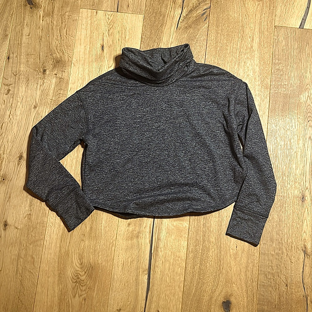 Dark gray laying turtleneck, keyhole sleeves top size 10-12